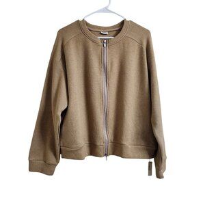 OGL MOVE CashSoft 2 Way Zip‎ Front Sweater Cardigan Pockets Camel Brown Women XL